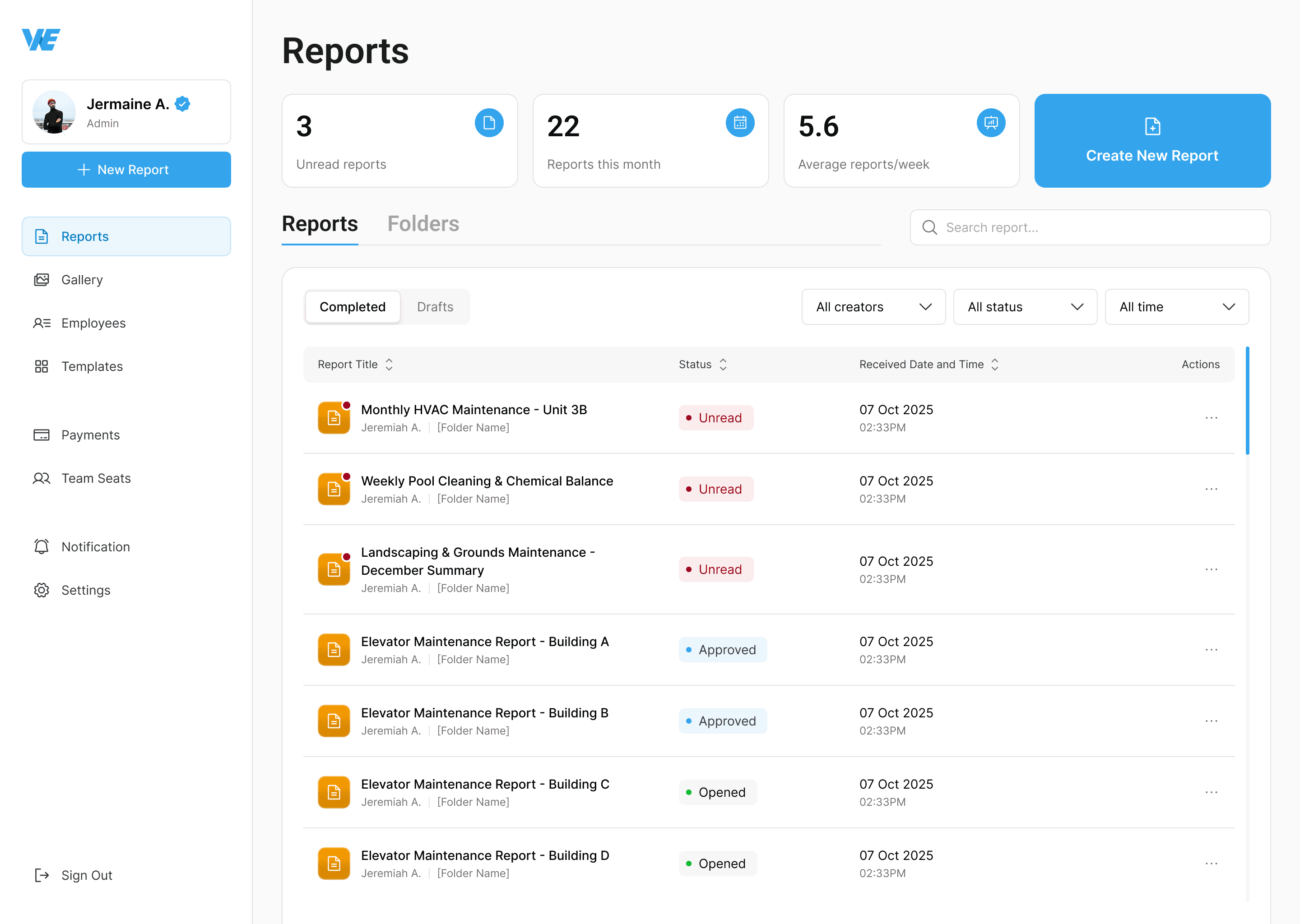 Workex software interface